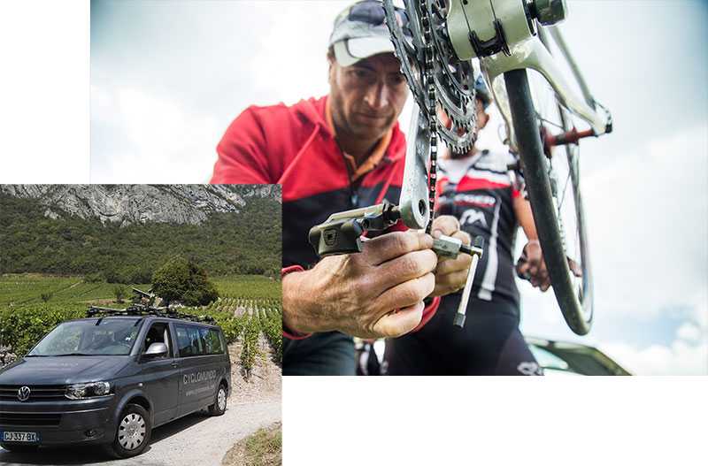 Cyclomundo provides a support vehicle and mechanical services on specific trips