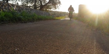 Riding during the Apulian sunset, traffic-free roads 