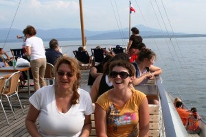 Two happy ferry riders Ferry riders in Lake Geneva Region