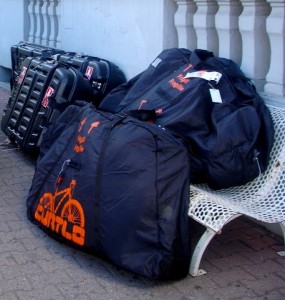 Travel-ready bikes in boxes and bags