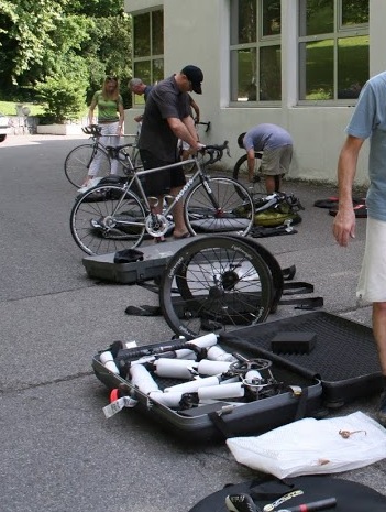 Clients packing thier bikes