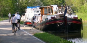 Cycling along the Burgundy canal on a quiet path