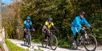 Gravel bikers on an off road section in the French Alps